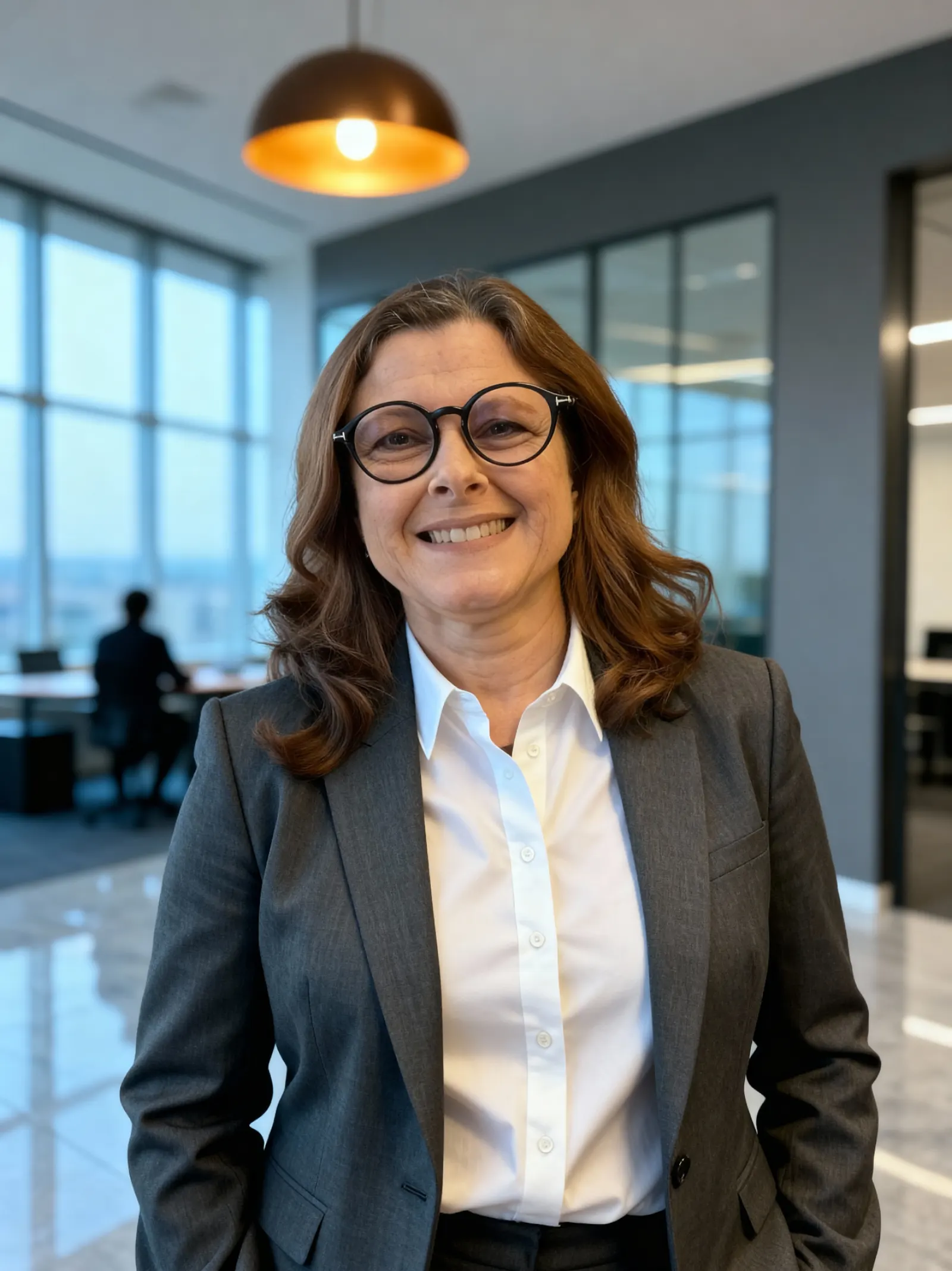 Luciane Santos conduzindo uma apresentação corporativa em inglês